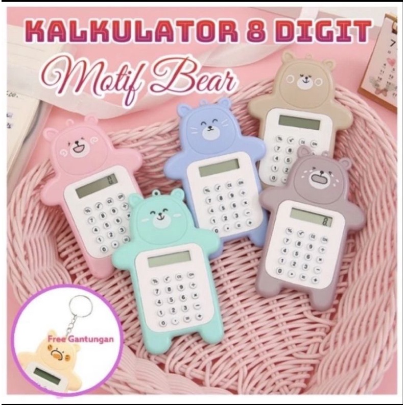 Gantungan Kunci Kalkulator 8 Digit Motif Bear Lucu / Calculator 8Digit