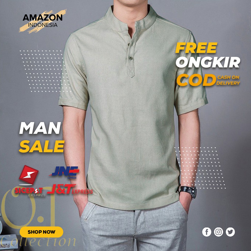 BAJU KOKO PAKAIAN PRIA MUSLIM WARNA GREY ABU ABU STYLE CASUAL PENDEK BAHAN KATUN TWILL IMPORT ORI