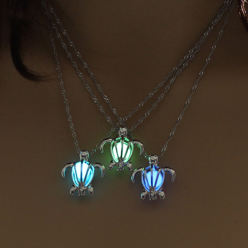 Hu Hu Hu Hu Hu Alat Bantu Pasang Kacamata♡ Kalung Rantai Liontin Kura-Kura Glow In The Dark Untuk Wanita