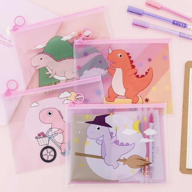 Zipper Bag Pouch Dino Lucu Transparant - Tempat Penyimpanan Serbaguna