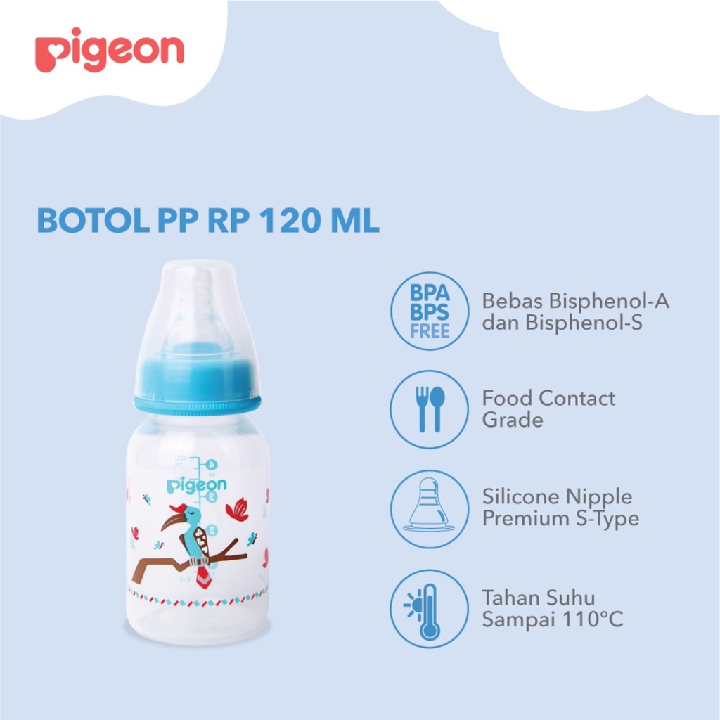 Pigeon Botol Susu Peristaltic Nipple Round Nursing Bottle PP RP Slim Neck Hornbill Burung Rangkok 120ml