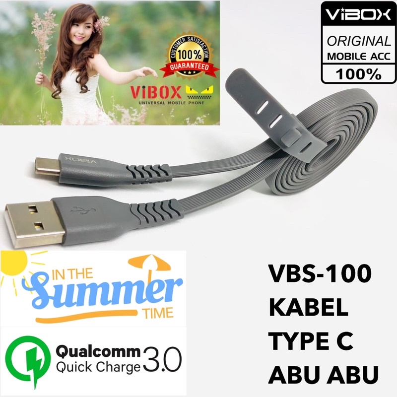 GROSIR KABEL DATA VIBOX 100CM VBS100 3A MICRO TYPE C SOFT COLOUR NEW NONPACKING