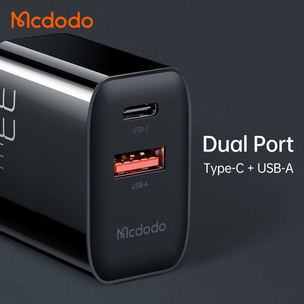 MCDODO ADAPTOR KEPALA CHARGER 33W PD+QC DUAL OUTPUT USB A + USB C