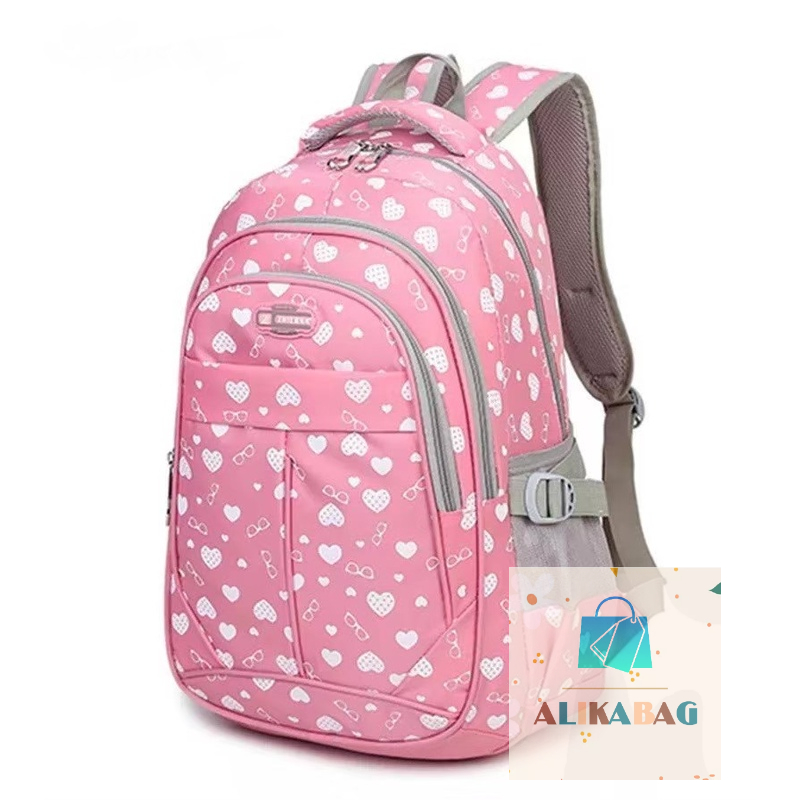 ALIKA BAG - Tas Gendong Anak-anak Tas Sekolah SD SMP SMA Motif Love Untuk Remaja Perempuan Ransel Tas Sekolah