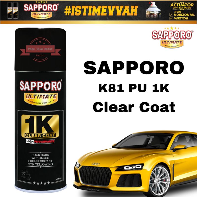 SAPPORO ULTIMATE K81 PU 1K CLEAR COAT GLOSS GLOSSY PERNIS VERNIS 400ml SPRAY PAINT CAT SEMPROT PILOX PILOK