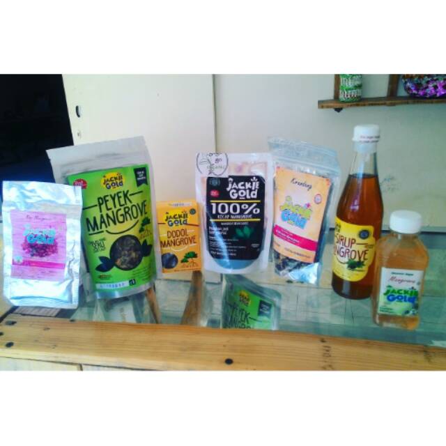 

Paket hemat produk olahan mangrove kopi, peyek, dodol, kecap, krendang, sirup asli Karangsong