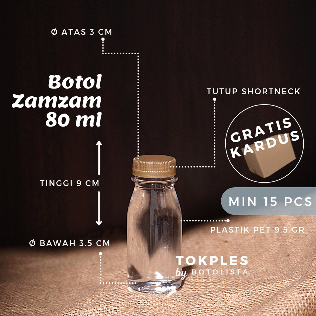 Botol Plastik min 15 pcs FREE kardus Botol Zamzam 80 ml Botol Kecil Bisa Untuk Air Zam Zam