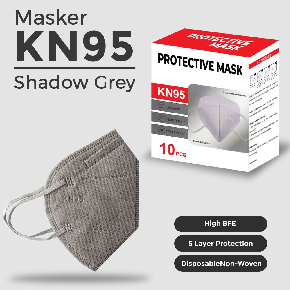 Masker KN95 Grey Abu 5 ply Tebal Isi 10 Pcs Per Box/Masker Kn95 Silver Isi 10 Pcs Per Box Original