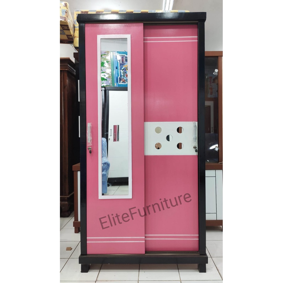 Lemari pakaian 2 pintu / Lemari Baju sliding 2pintu / Lemari Baju Minimalis Lemari baju warna pink ,