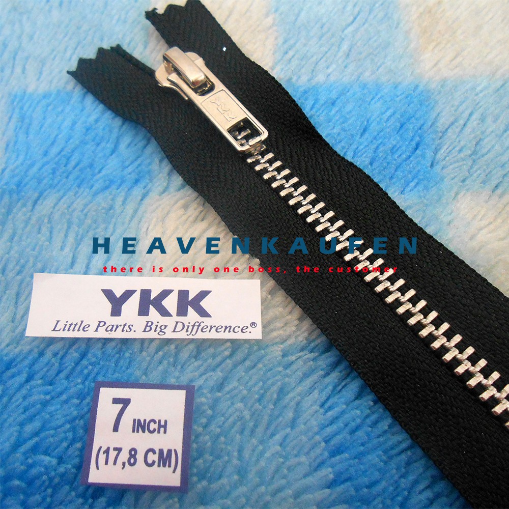 Resleting Jeans YKK 17,8 cm / 7 inch Hitam Silver