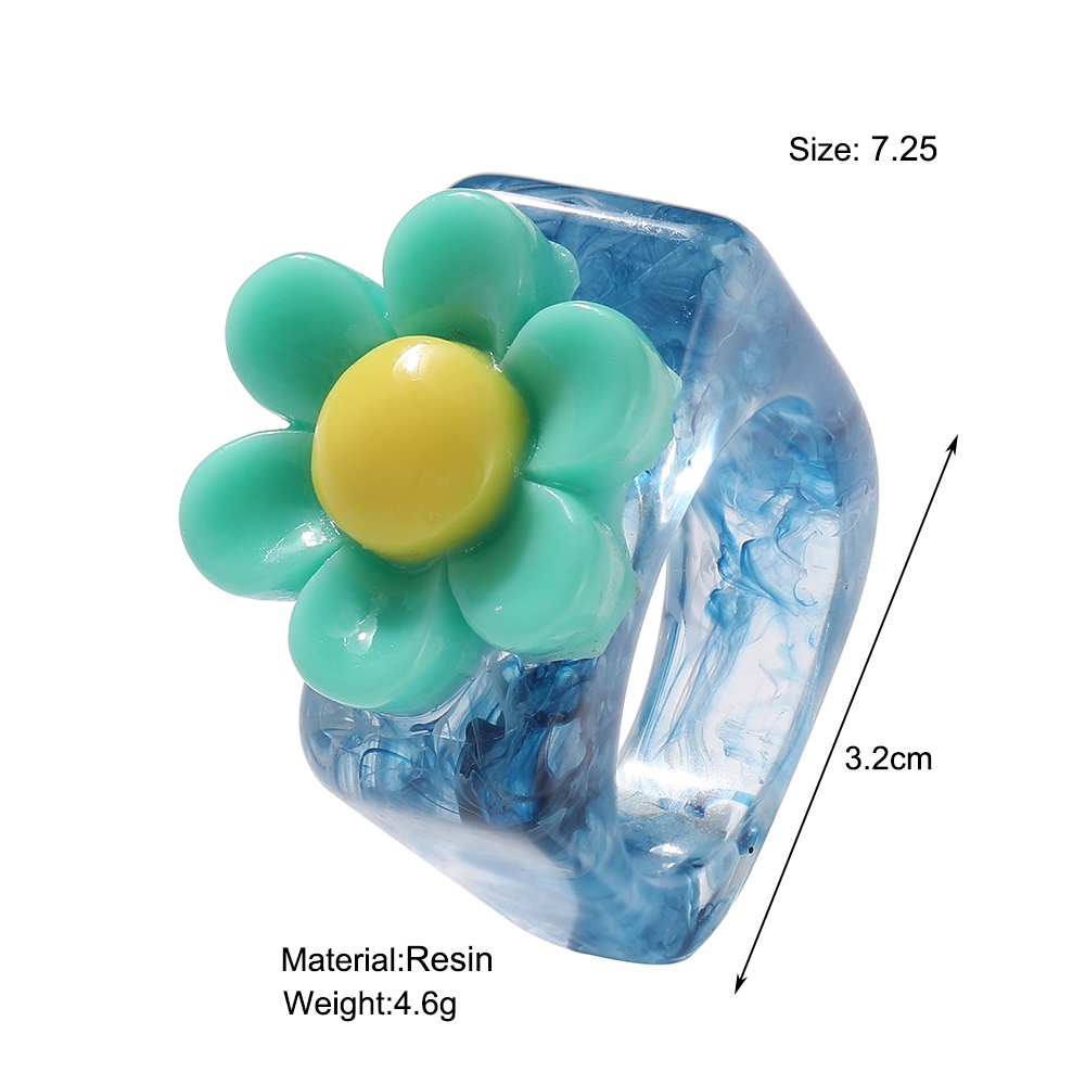 IFYOU Fashion Ins Resin Ring Colorful Transparent Cute Flower Finger Ring Women Jewelry Accessories