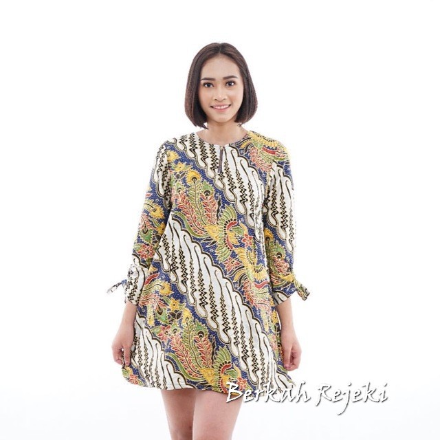 New Trend Atasan Tunik Cewek Biru Batik Berkah Rejeki
