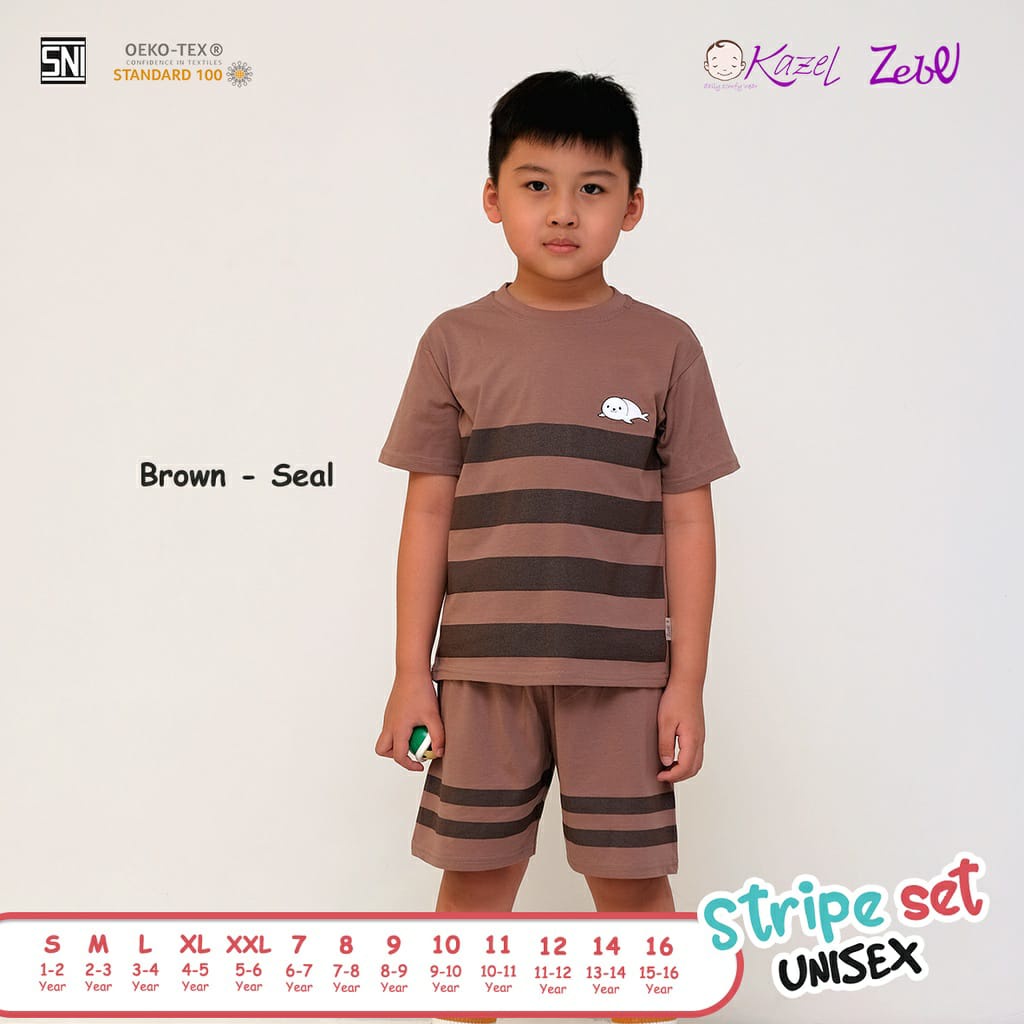 Kazel × Zebe Setelan Pendek Strip Set Unisex - Setelan Anak Per 1 &amp; 2 Pcs ( ZB-SPDSS )