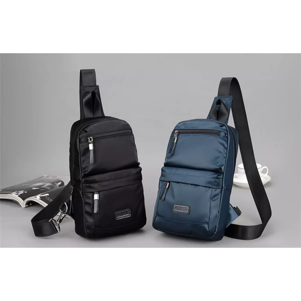 Tas Selempang Pria Murah Anti Air - MS Bag Hitam dan Navy bonus Dompet + Jam Tangan LED/Headset