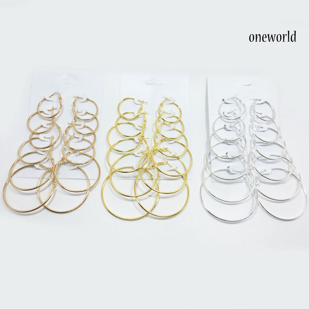 OW@ 6Pairs/Set Fashion Circle Hoop Dangle Earrings Pendant for Female Daily Outfits