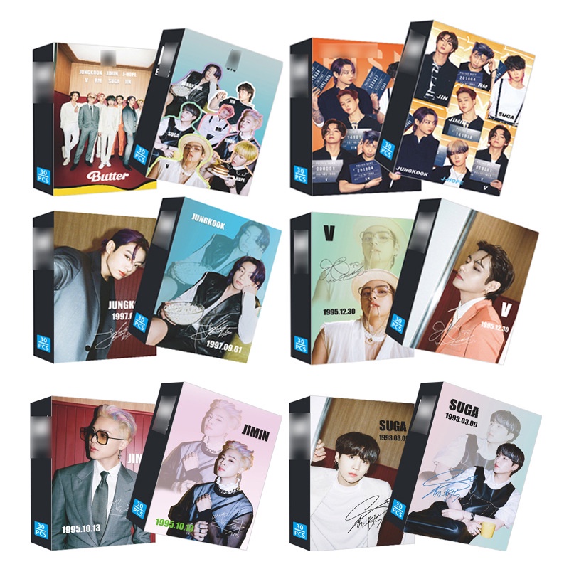 30pcs / Kotak Kartu Foto BTS Album Butter JUNGKOOK V JIMIN JIN SUGA Lomo Untuk Hadiah