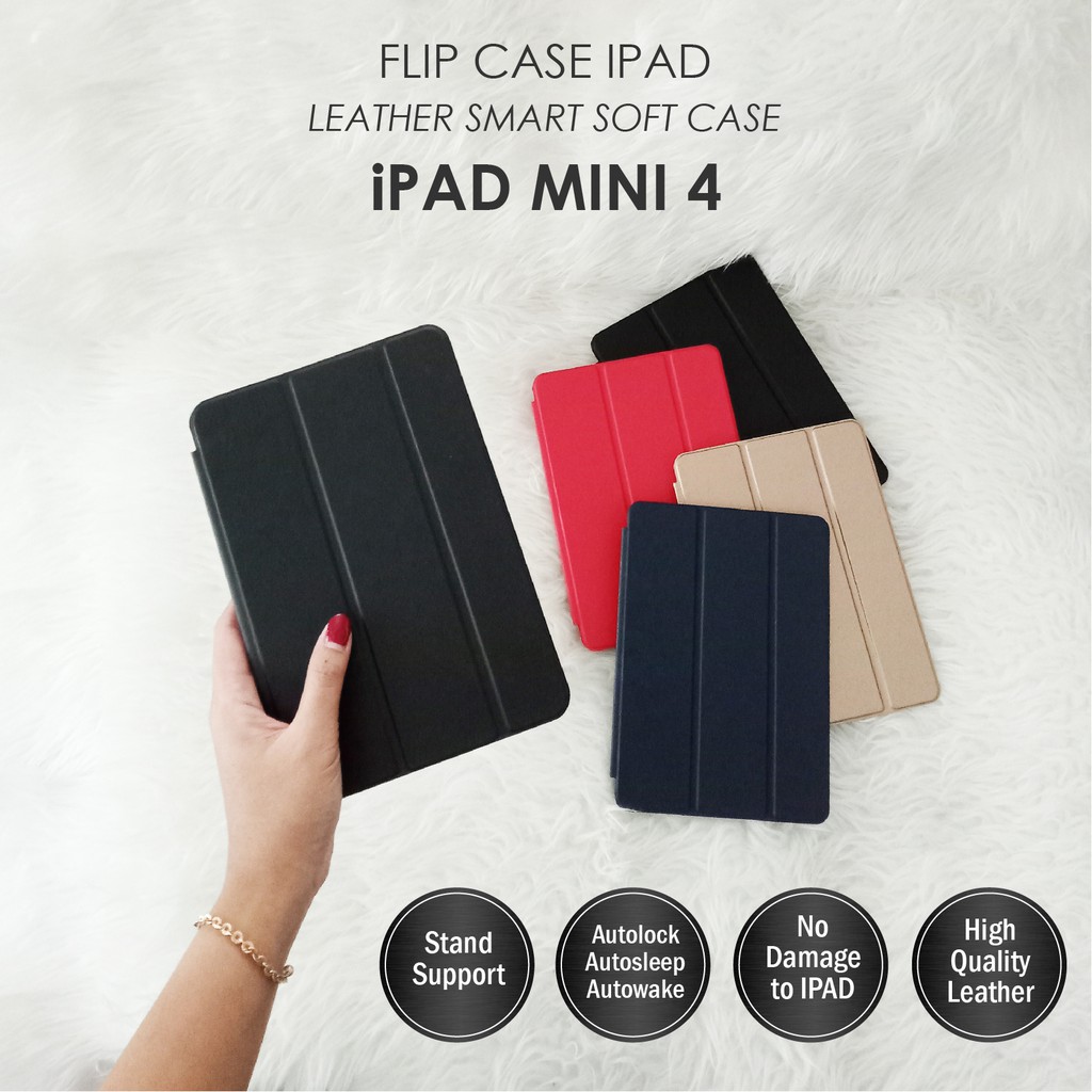 CASE IPAD MINI 4 ORIGINAL LEATHER SMART CASING STAND SOFT COVER CASE KULIT PACKING IMPORT