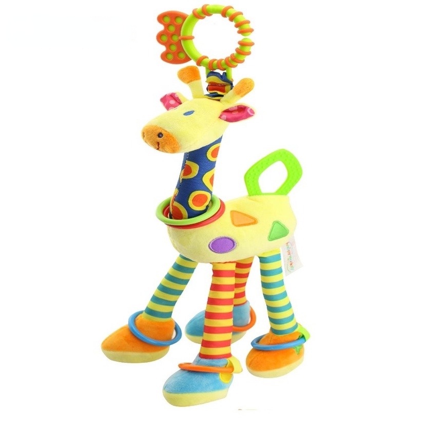 Mainan rattle Gantung Bentuk Boneka plush Jerapah Warna-Warni Untuk Bayi / Anak