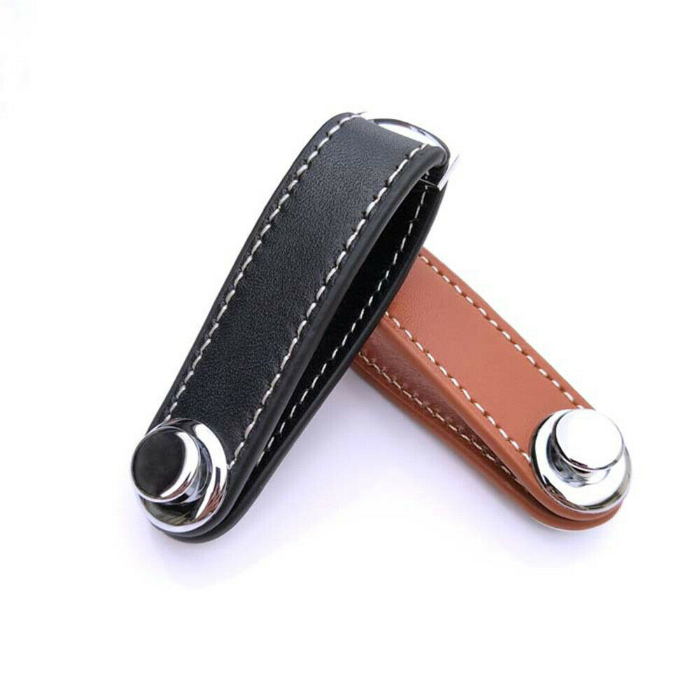 Men Genuine Leather Smart Key Holder Organizer Clip Compact Folder Keychain