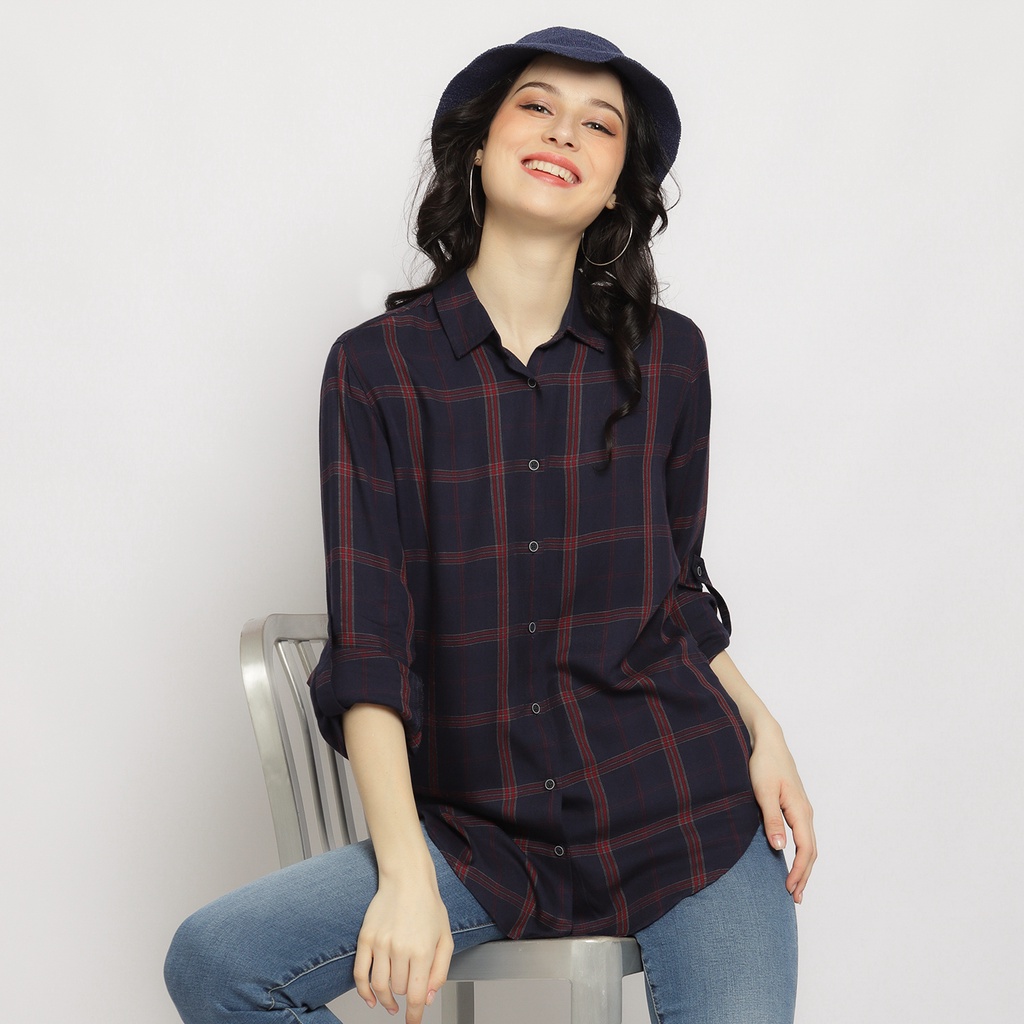 C2 Espins Navy Kemeja Casual Wanita