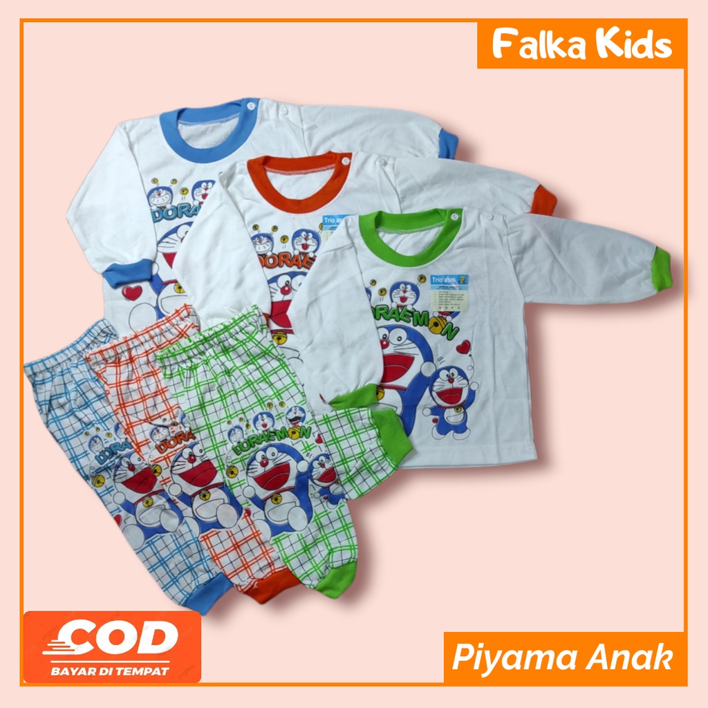 Set Pakaian Bayi Piyama Bayi Baju Tidur Bayi Motif Doraemon Umur 1 - 3 Tahun