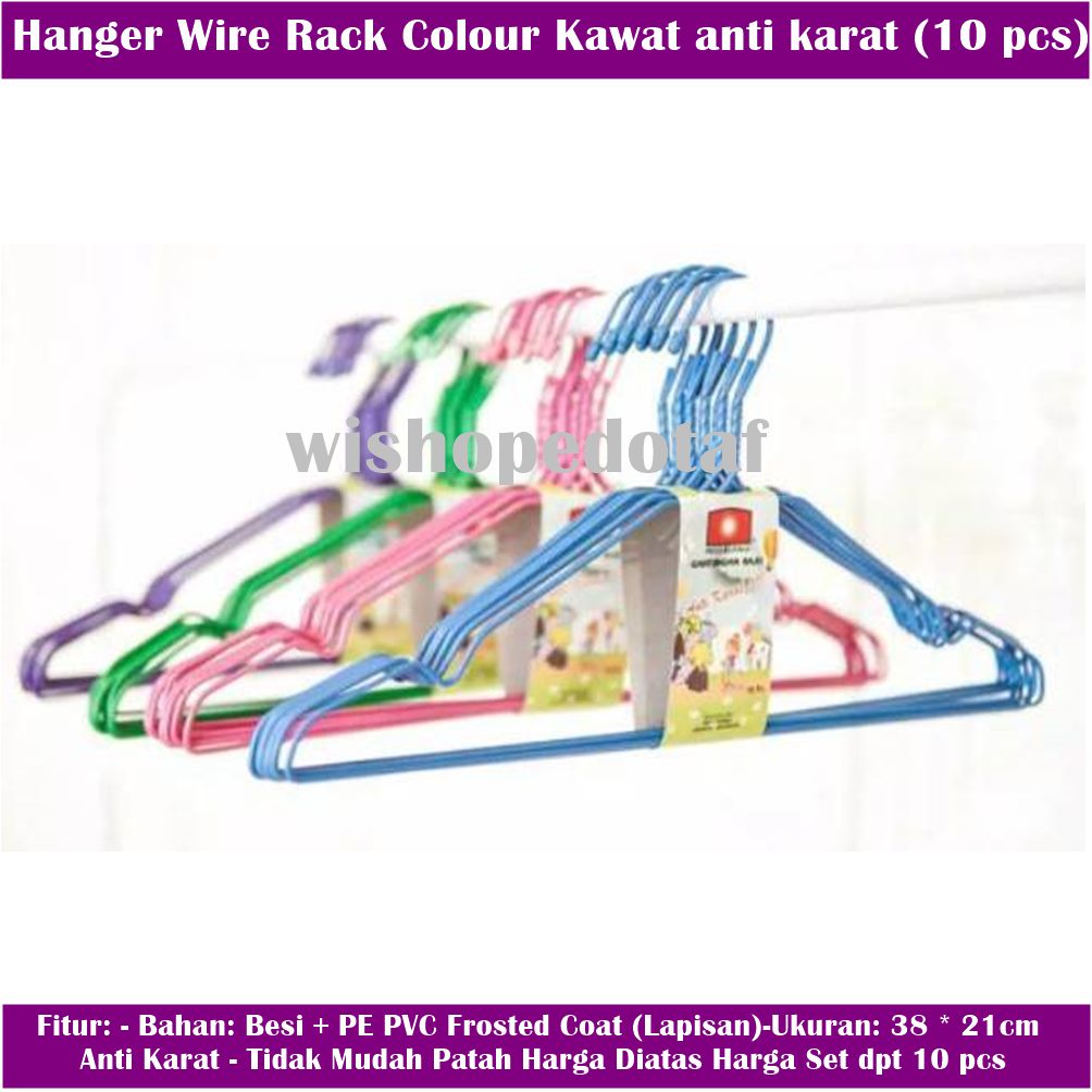 Hanger/ Gantungan baju anti karat kawat lapis plastik {ISI 10 PCS]