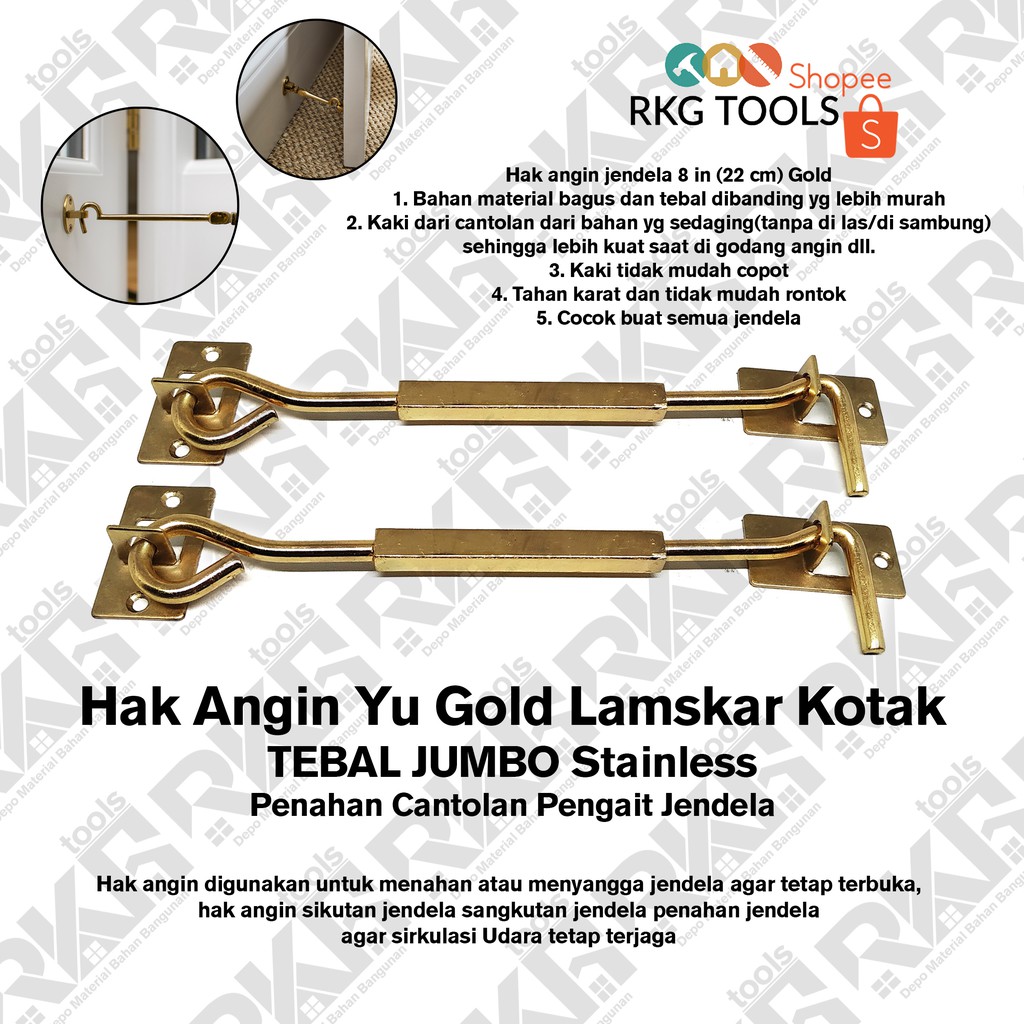 Hak Angin Yu Gold Lamskar Kotak TEBAL JUMBO Stainless l Penahan Cantolan Pengait Jendela