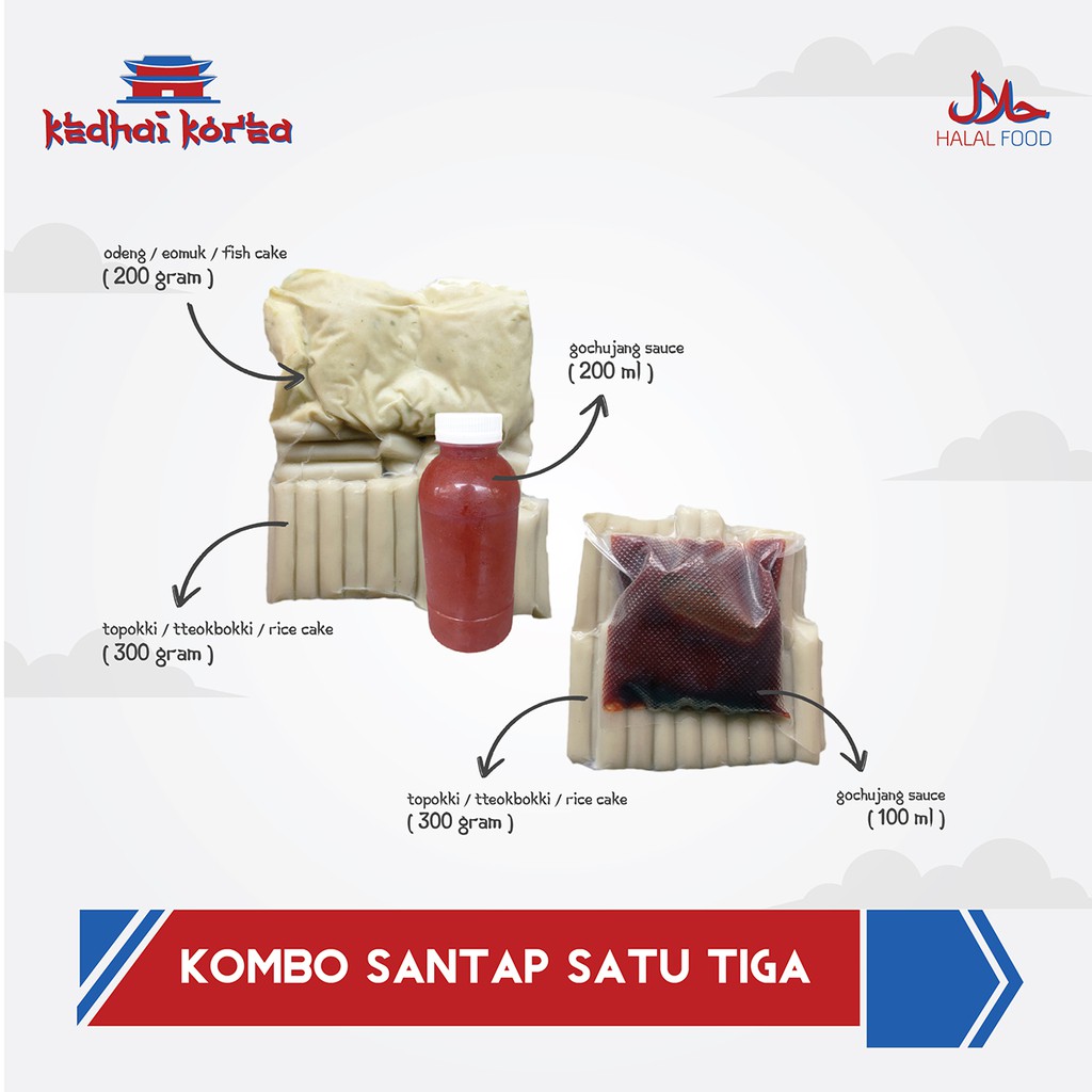 Kombo Santap 1 &amp; 3 Topokki Tteokbokki Toppoki Odeng Eomuk Gochujang Instan Halal Kedhai Korea