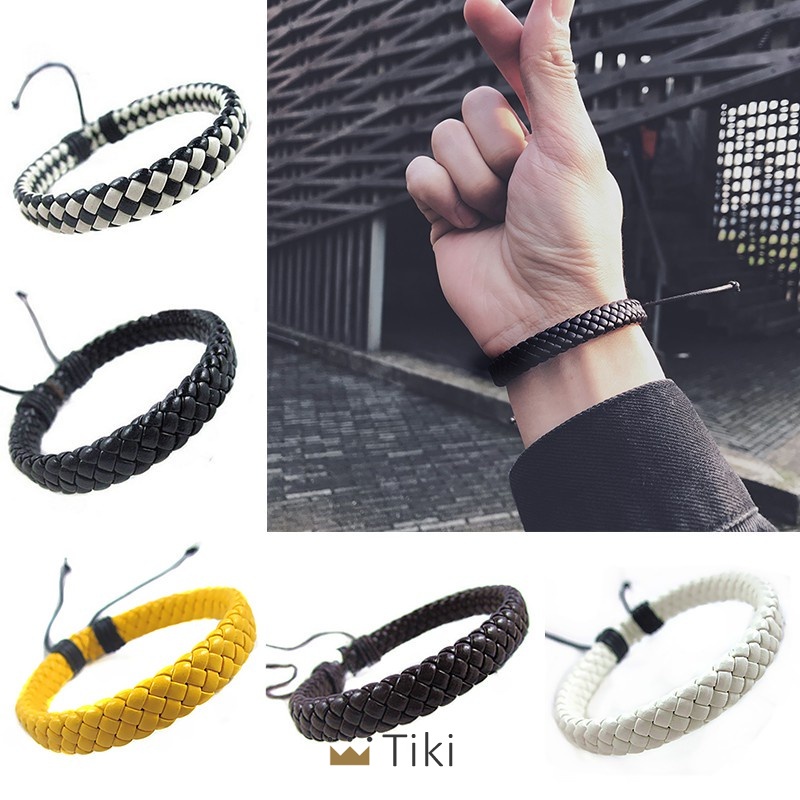 Gelang Pria Tenun Tangan Kulit Bangle Perhiasan Yang Dapat Disesuaikan | TiKi