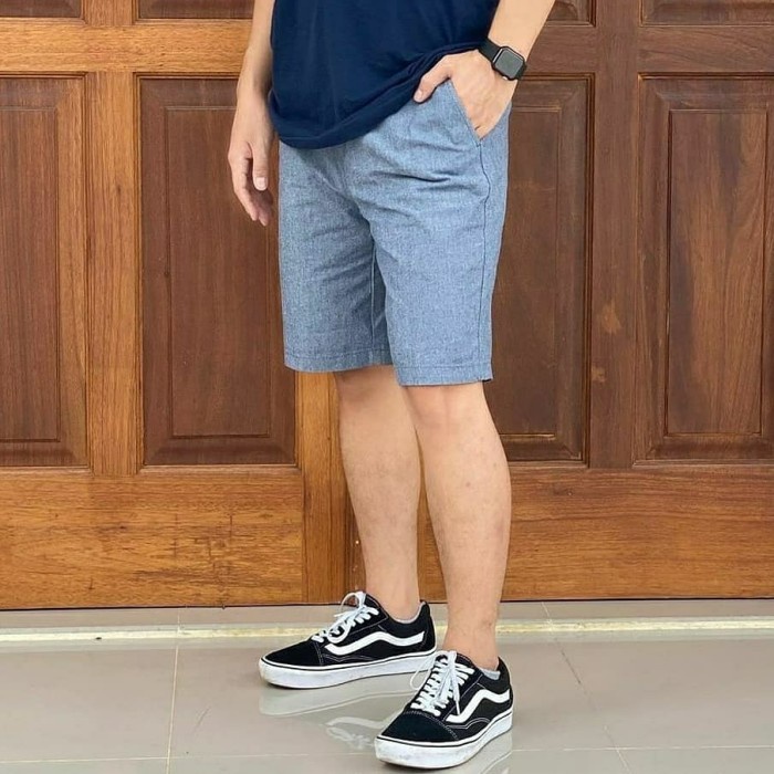 Celana Pendek Celana Pendek Pria Old Navy Ultimate Slim Linen Shorts - Blue Misty - 40 (U3Q4) Celana