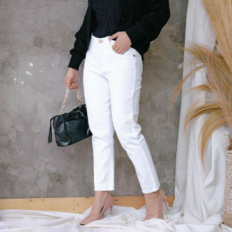 CELANA WANITA BOYFRIEND JEANS WHITE