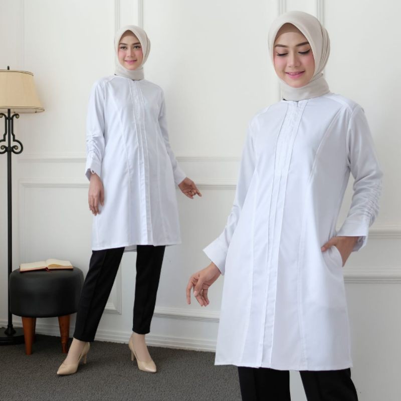 TK002 baju atasan tunik fashion putih wanita muslim