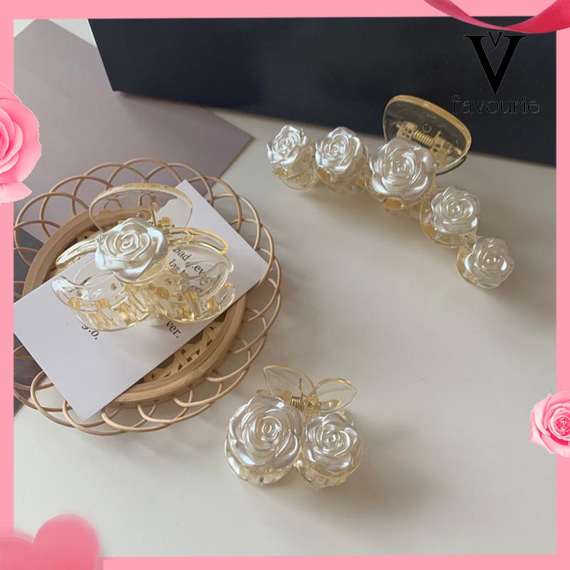 [COD]Klip Camellia Elegan Temperamen Transparan Rose Rambut Klip Manis Hiu Klip-FA