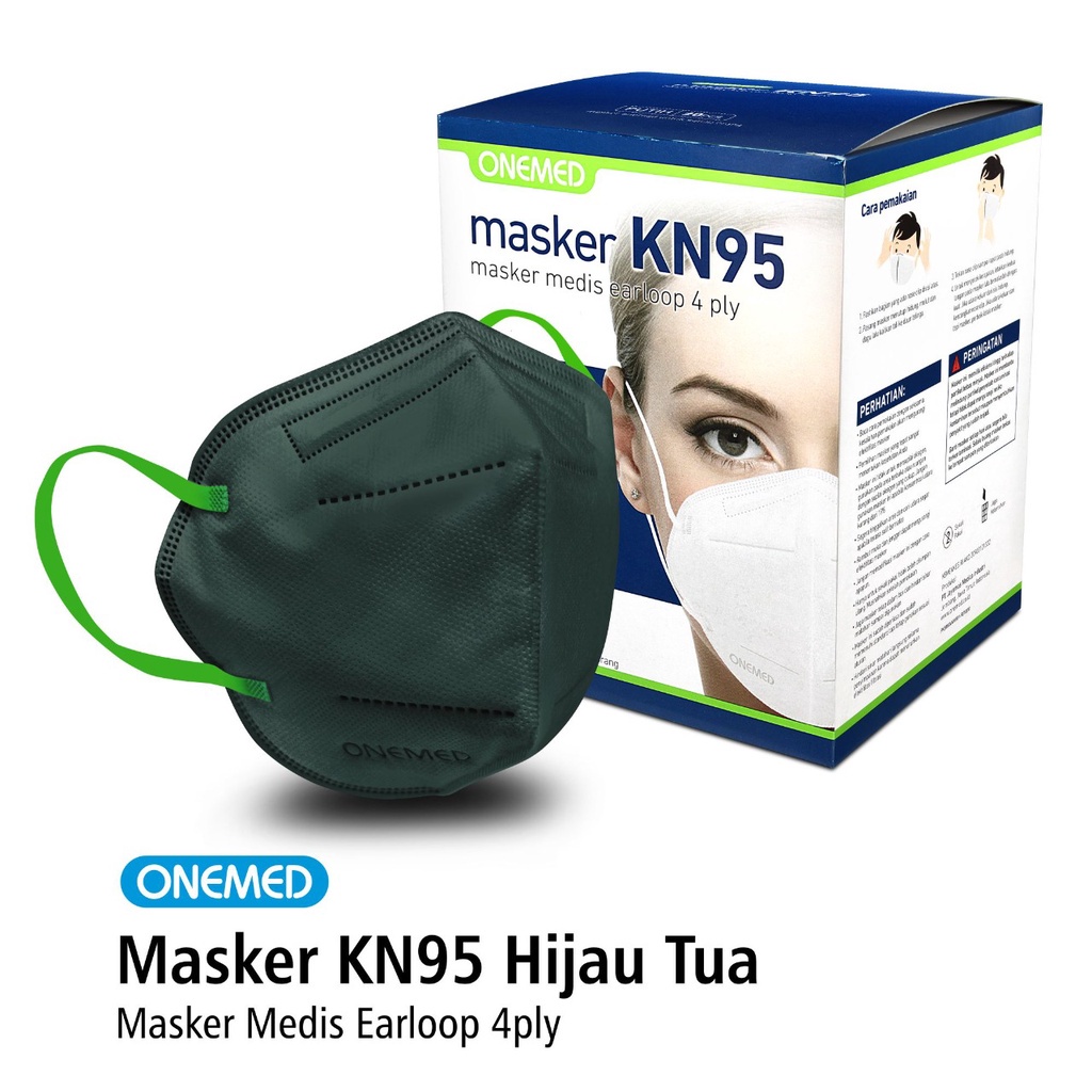 Masker Karet KN95 OneMed 4ply Box isi 20pcs - Hijau Tua OJB