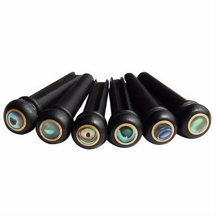 6pcs Bridge Pin Gitar Kayu Ebony Hitam dengan Abalone Dot GdS913