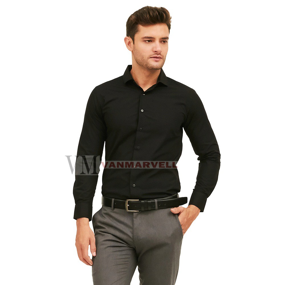 VM Kemeja Hitam Polos Panjang Slimfit