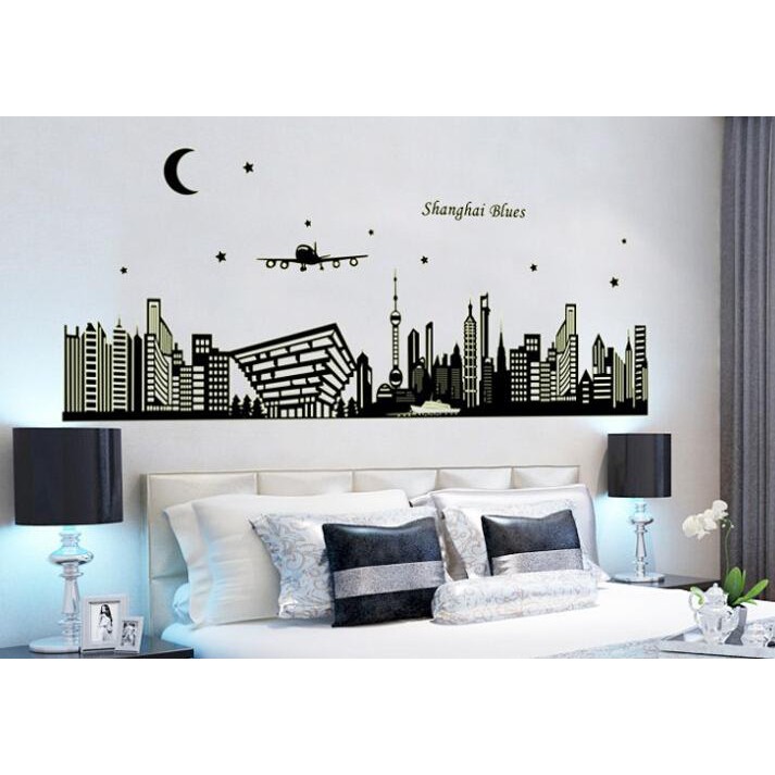 [VVIP] STICKER STIKER DEKORASI DINDING TEMBOK WALLSTICKER GLOW IN THE DARK SHANGHAI BLUE (60X90)