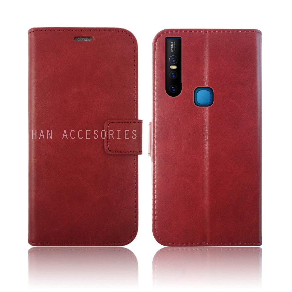 (PAKET HEMAT) Fashion Selular Flip Leather Case VIVO V15 / V15 PRO / V17 PRO Flip Cover Wallet Case Flip Case + Nero Temperred Glass