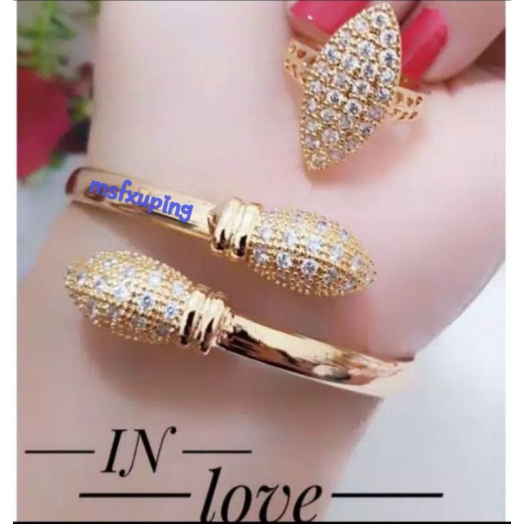 gelang tangan cobra full set cincin lonjong titanium gold perhiasan wanita