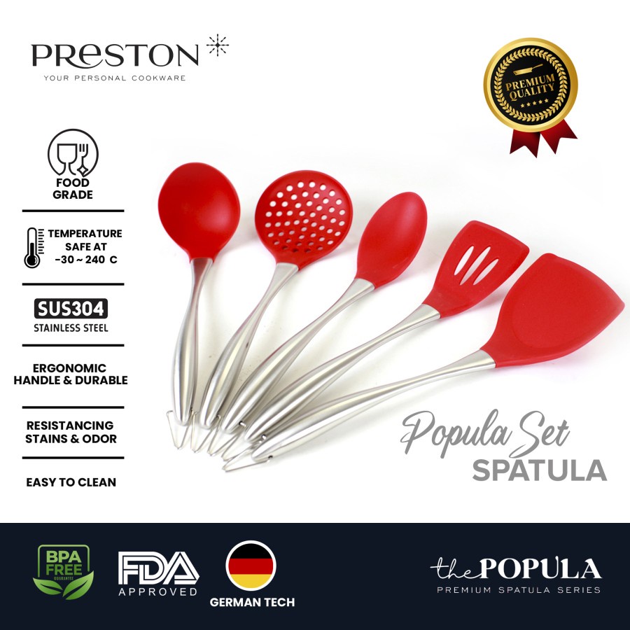 PRESTON COOKWARE SET SPATULA - Popula Set Spatula MERAH - Sutil Masak Silikon Food Grade / Spatula Silikon Set