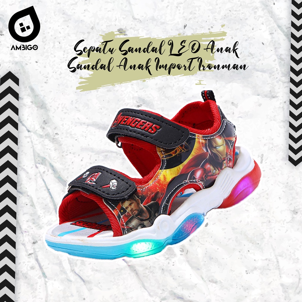 Sendal Anak Laki-laki Sandal LED AVENGER Motif IRON MAN - Sandal Sendal Import Anak