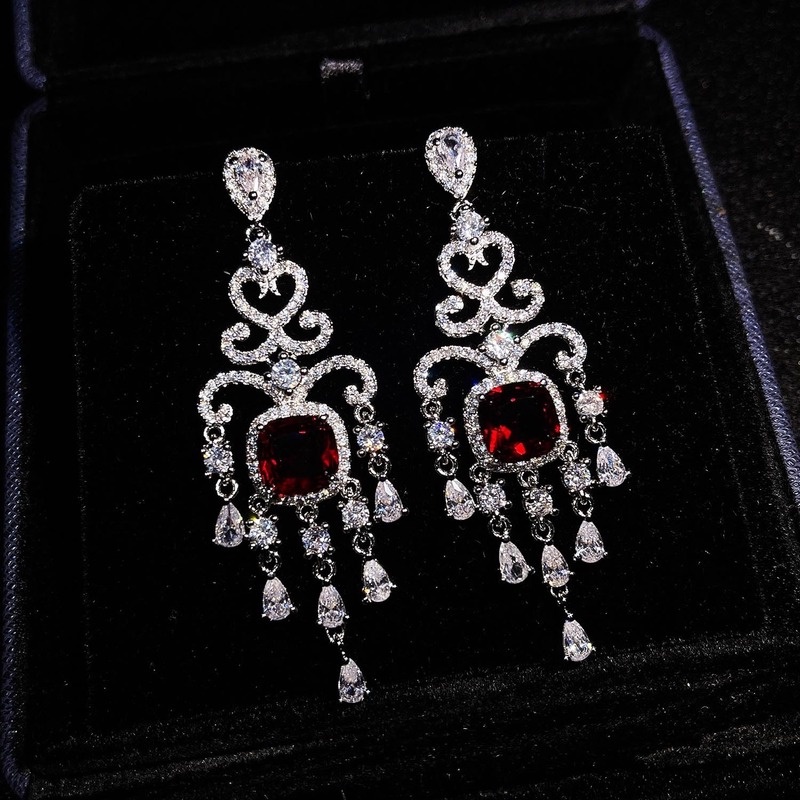 Luxury Vintage Ruby Sterling Silver Needle Eardrops