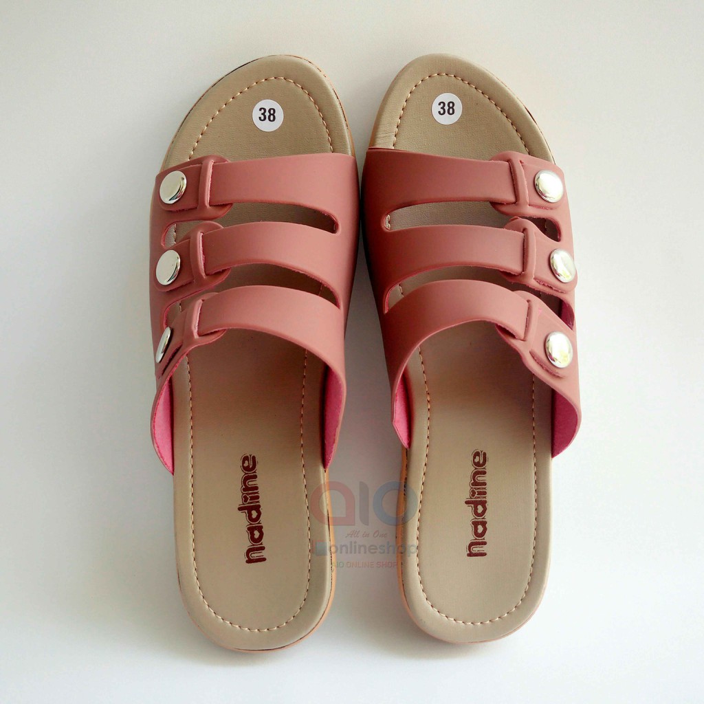 Nadine Sandal Slop Wedges 37-40 Kulit Wanita Fashion Ban 3 Casual Perempuan 3 Cm Kulit Sintetis N07