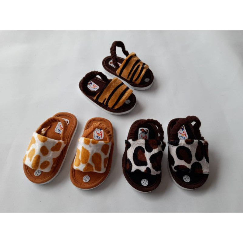 sandal baby bludru macan slop tali belakang