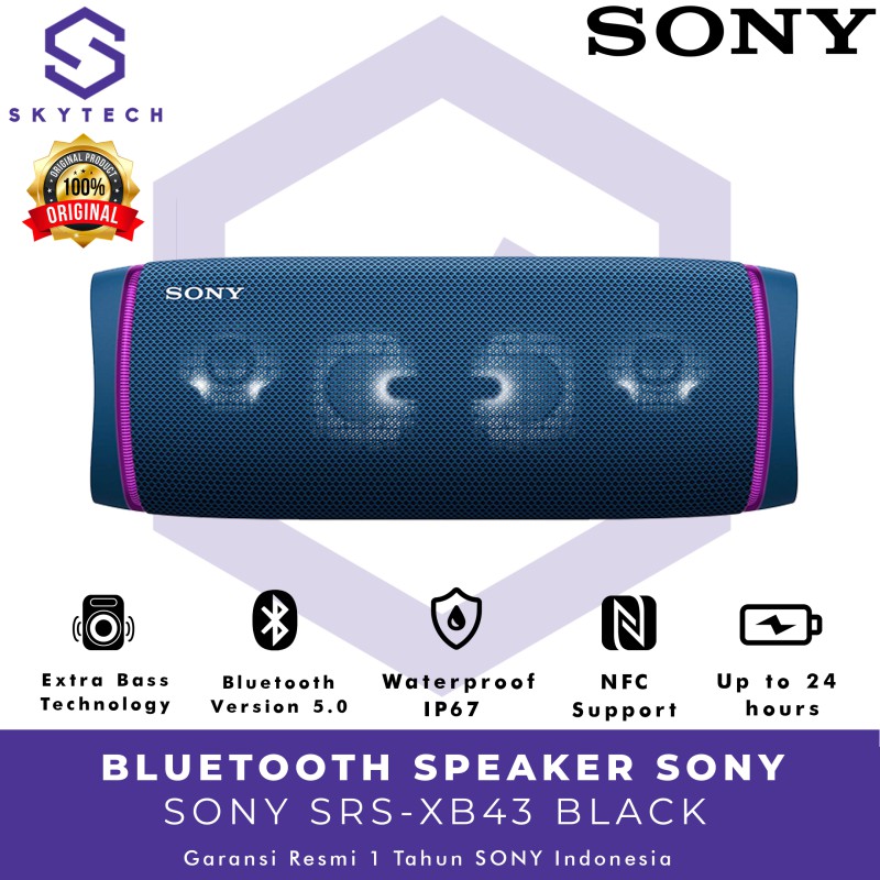 SPEAKER BLUETOOTH SONY SRS XB43 BLUE ORIGINAL GARANSI RESMI