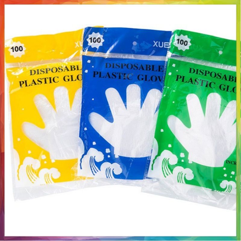 Sarung Tangan Plastik Isi 100Pcs Disposable Plastic Gloves Sekali Pakai Bening Polos Transparent