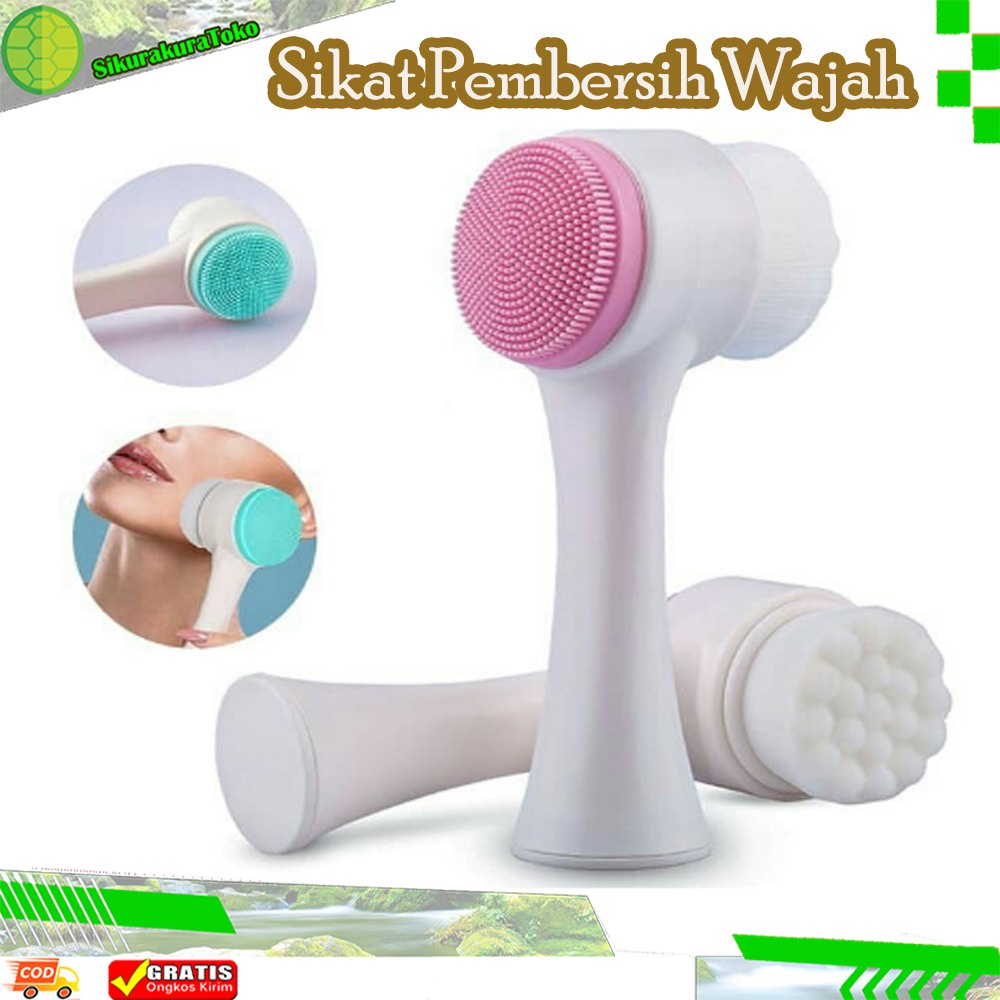 (SKR) Facial Cleansing Brush Dua Sisi Face cleanser Cuci Sikat Plastik Pembersih Wajah Muka Halus