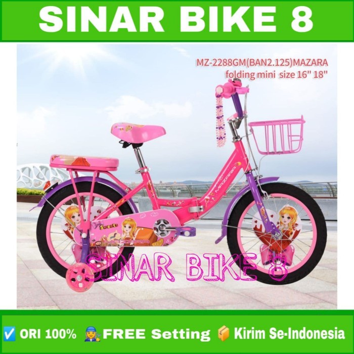 Sepeda Lipat Anak Perempuan MINI MAZARA Keranjang 16 &amp; 18 Inch Usia 4-8 Tahun