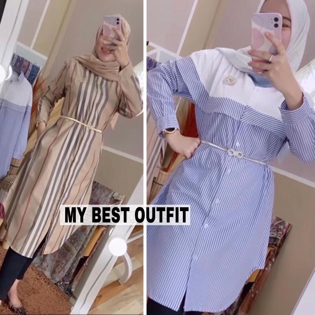 MBO TUNIK KEMEJA KOMBINASI KEMEJA SALUR BIRU DAN BB KUALITAS IMPORT 068 929