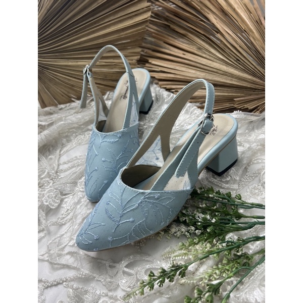 sepatu wanita pesta babyblue Sabrina tanpa payet 5cm tahu